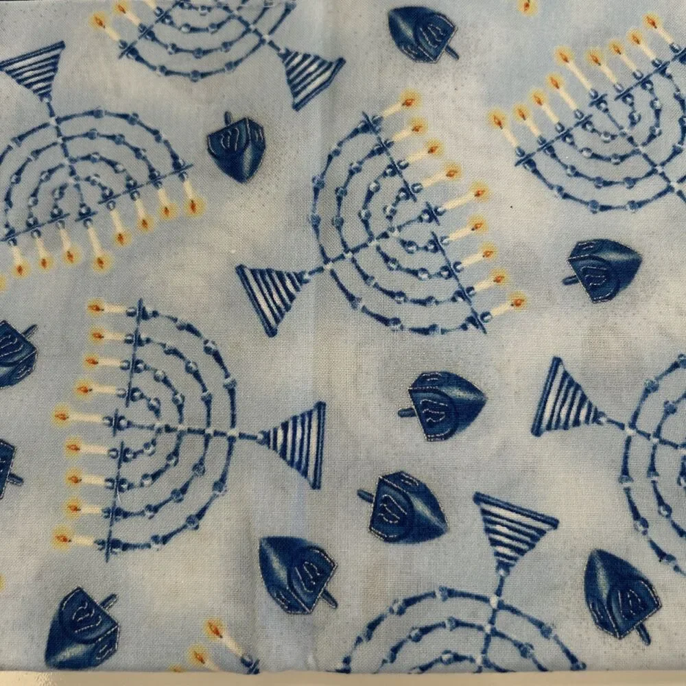 Cotton Quilting Fabric Bundle Blue Yellow Hanukkah Menorah Coordinating Lot of 6